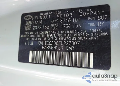 2015 Hyundai Veloster Re:flex z USA, uszkodzony, nr VIN KMHTC6AD8FU222307